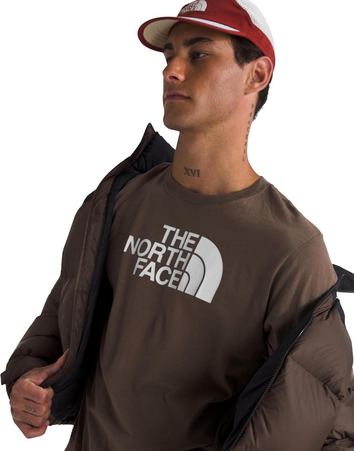 imageTHE NORTH FACE Mens Core Half Dome Shortsleeve Tee Regular Fit Cotton Shirt With Graphic Design amp Ribbed CollarSmokey BrownTnf White
