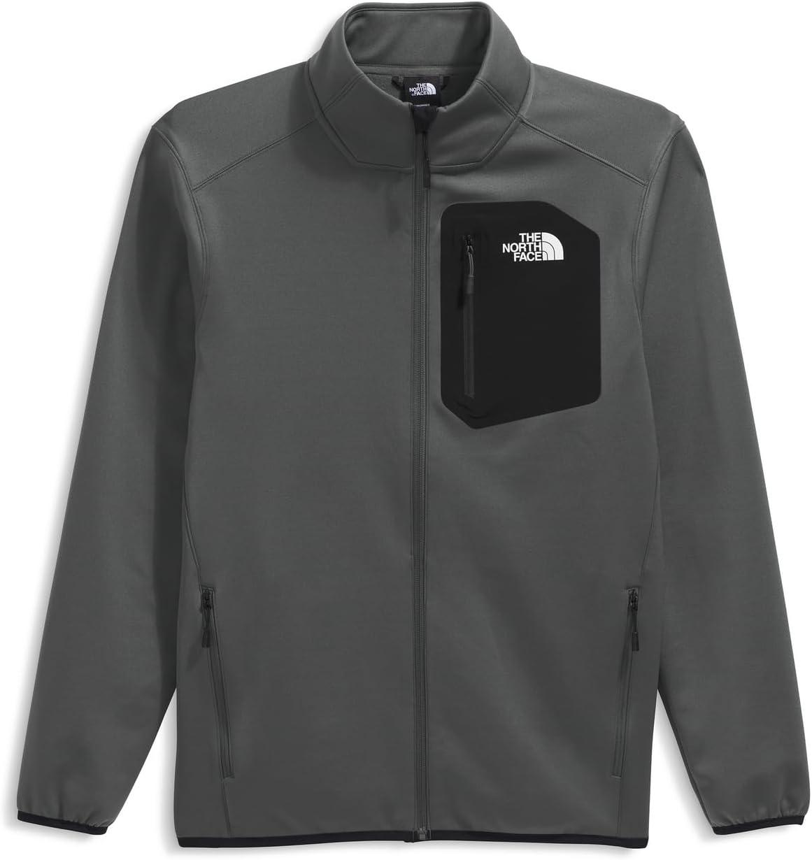 imageTHE NORTH FACE Mens Crest Full Zip Jacket Water Repellent Fleece Coat Double Layer Stand Collar amp Zip Hand PocketsAnthracite GreyTnf Black