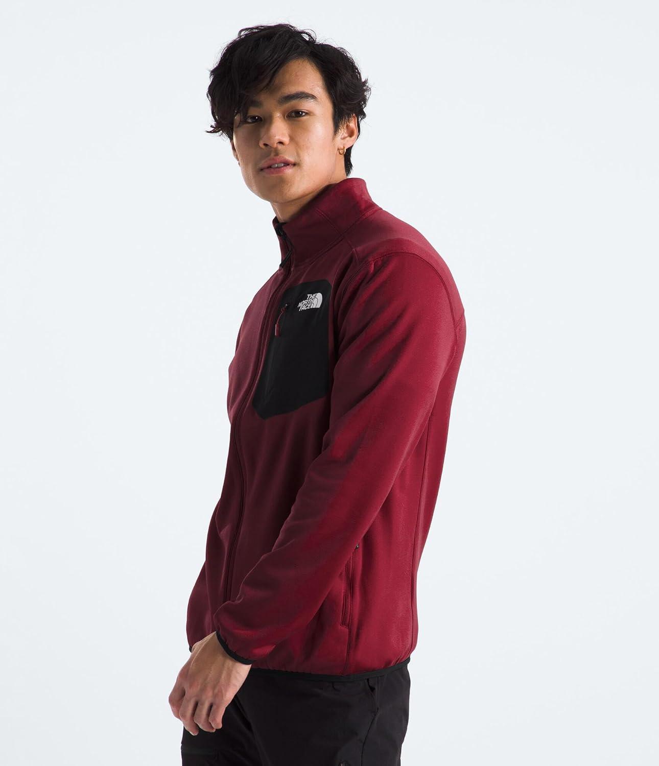 imageTHE NORTH FACE Mens Crest Full Zip Jacket Water Repellent Fleece Coat Double Layer Stand Collar amp Zip Hand PocketsGarnet RedTnf Black