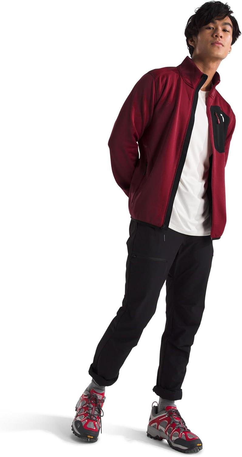 imageTHE NORTH FACE Mens Crest Full Zip Jacket Water Repellent Fleece Coat Double Layer Stand Collar amp Zip Hand PocketsGarnet RedTnf Black