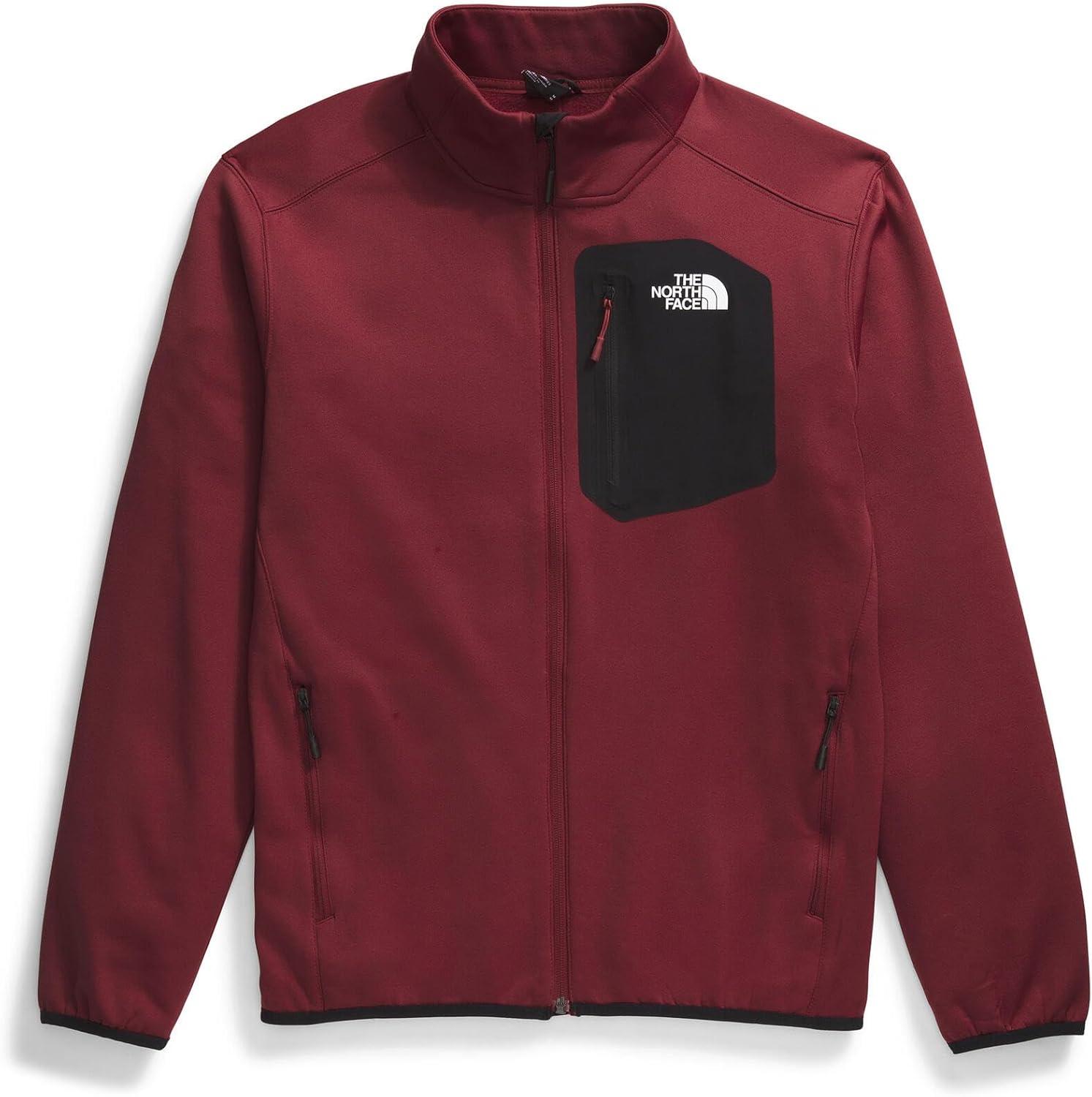 imageTHE NORTH FACE Mens Crest Full Zip Jacket Water Repellent Fleece Coat Double Layer Stand Collar amp Zip Hand PocketsGarnet RedTnf Black