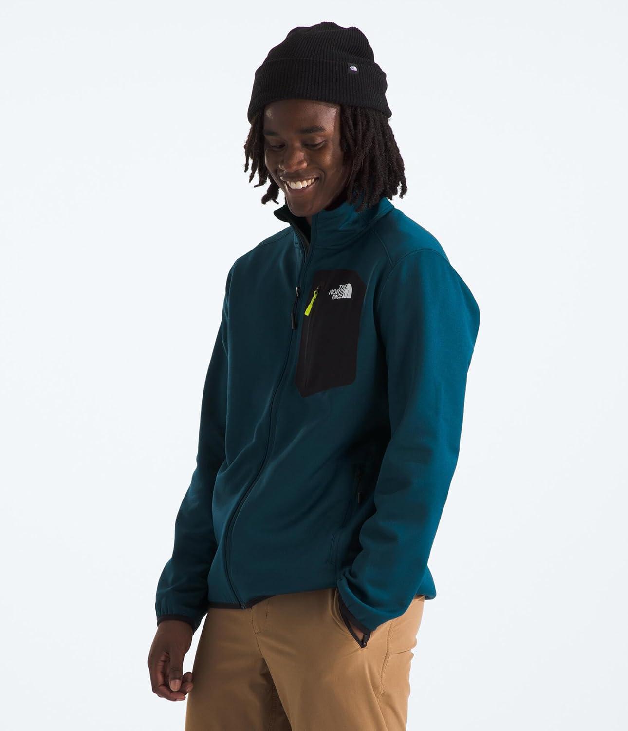 imageTHE NORTH FACE Mens Crest Full Zip Jacket Water Repellent Fleece Coat Double Layer Stand Collar amp Zip Hand PocketsMidnight PetrolTnf Black