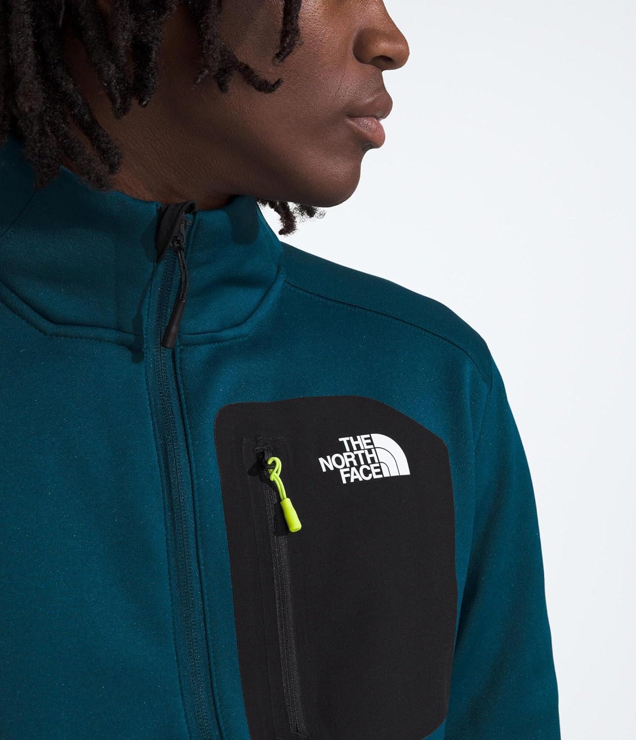 imageTHE NORTH FACE Mens Crest Full Zip Jacket Water Repellent Fleece Coat Double Layer Stand Collar amp Zip Hand PocketsMidnight PetrolTnf Black
