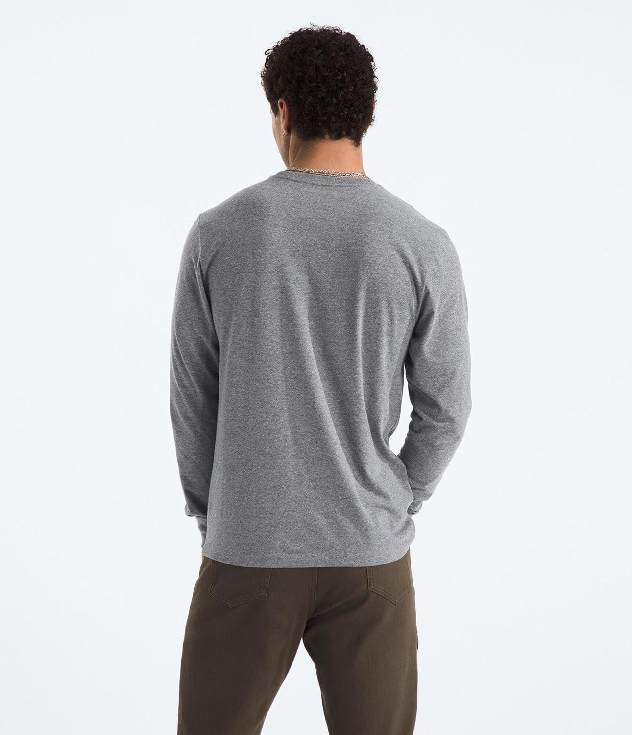 imageTHE NORTH FACE Mens Evolution Simple Dome Longsleeve Tee Cotton Shirt With the Classic LogoTnf Mid Grey Heather