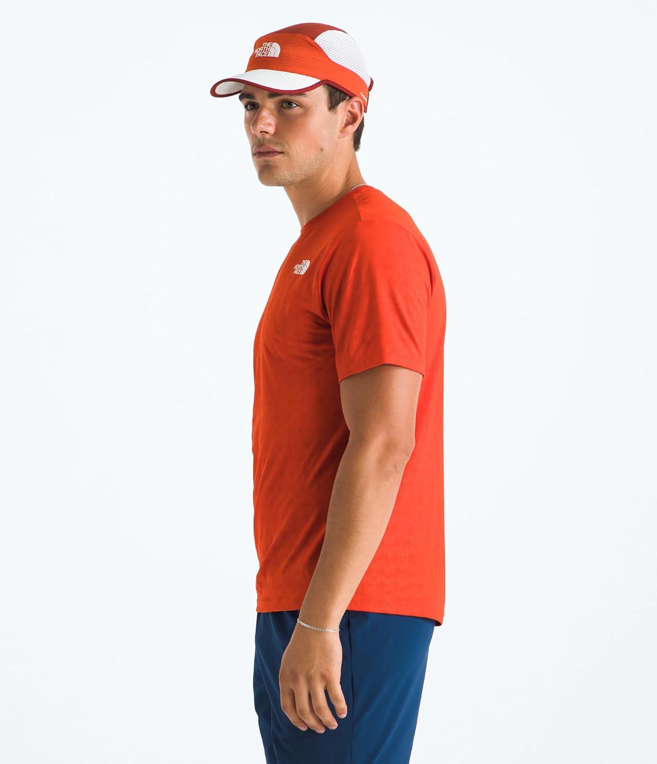 imageThe North Face Mens 247 Pentadome Embossed Short Sleeve Tee Regular Fit TShirt with MoistureWicking Flashdry TechLava Red