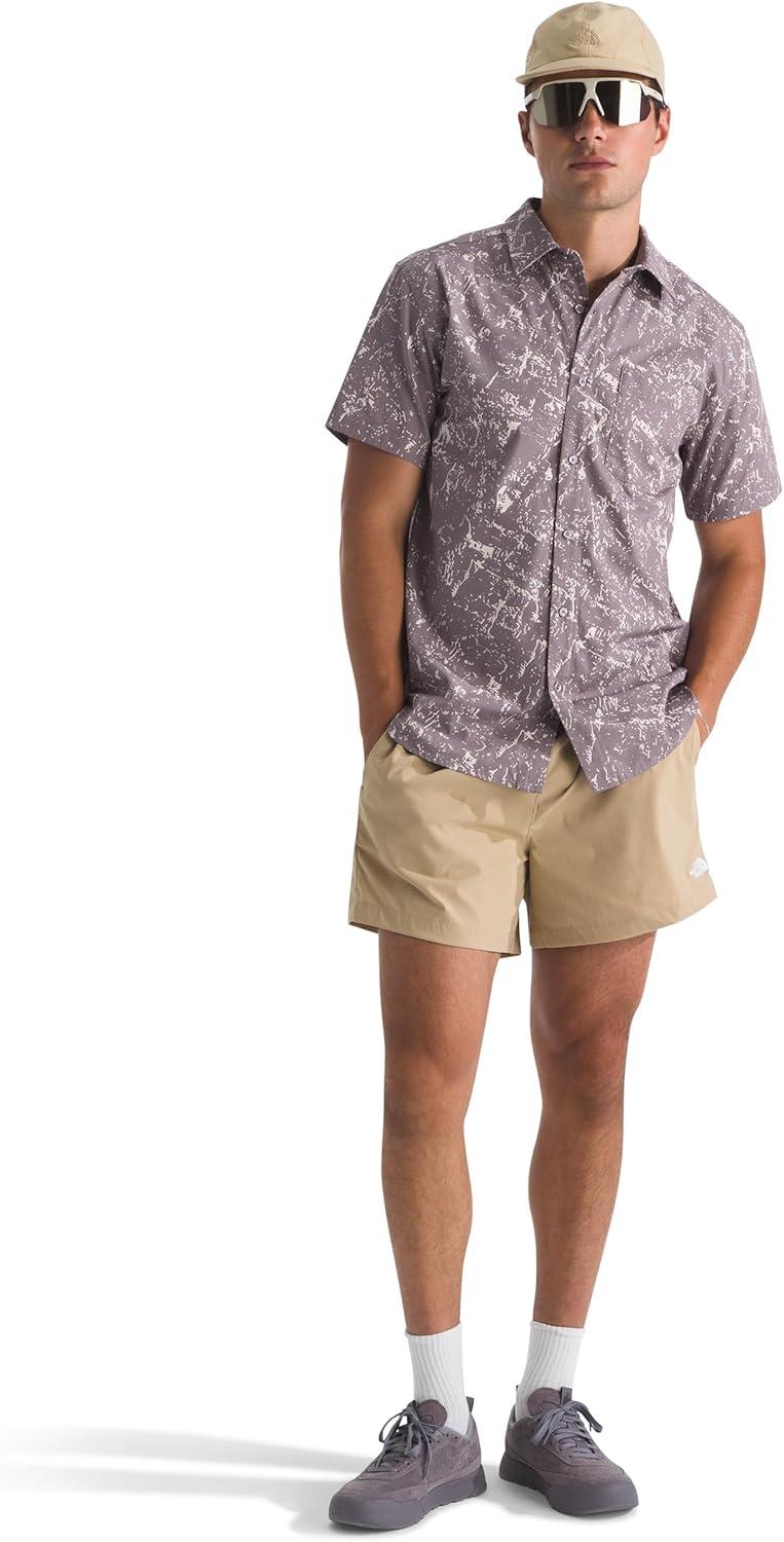 imageThe North Face Mens Short Sleeve Baytrail Pattern ButtonDown Shirt Soft Cotton TShirt Chest PocketTranscendent Grey Rock Texture Print