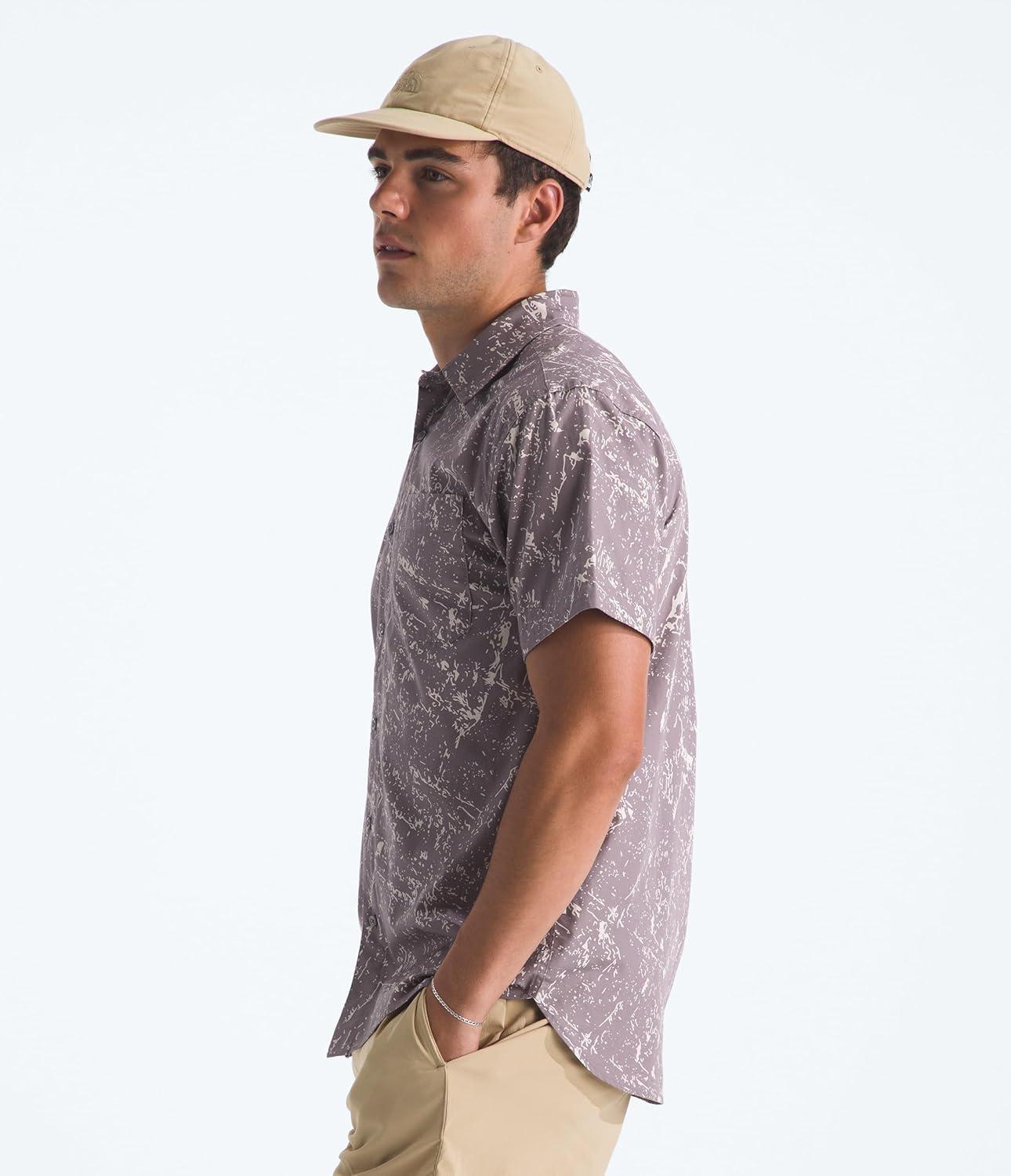 imageThe North Face Mens Short Sleeve Baytrail Pattern ButtonDown Shirt Soft Cotton TShirt Chest PocketTranscendent Grey Rock Texture Print