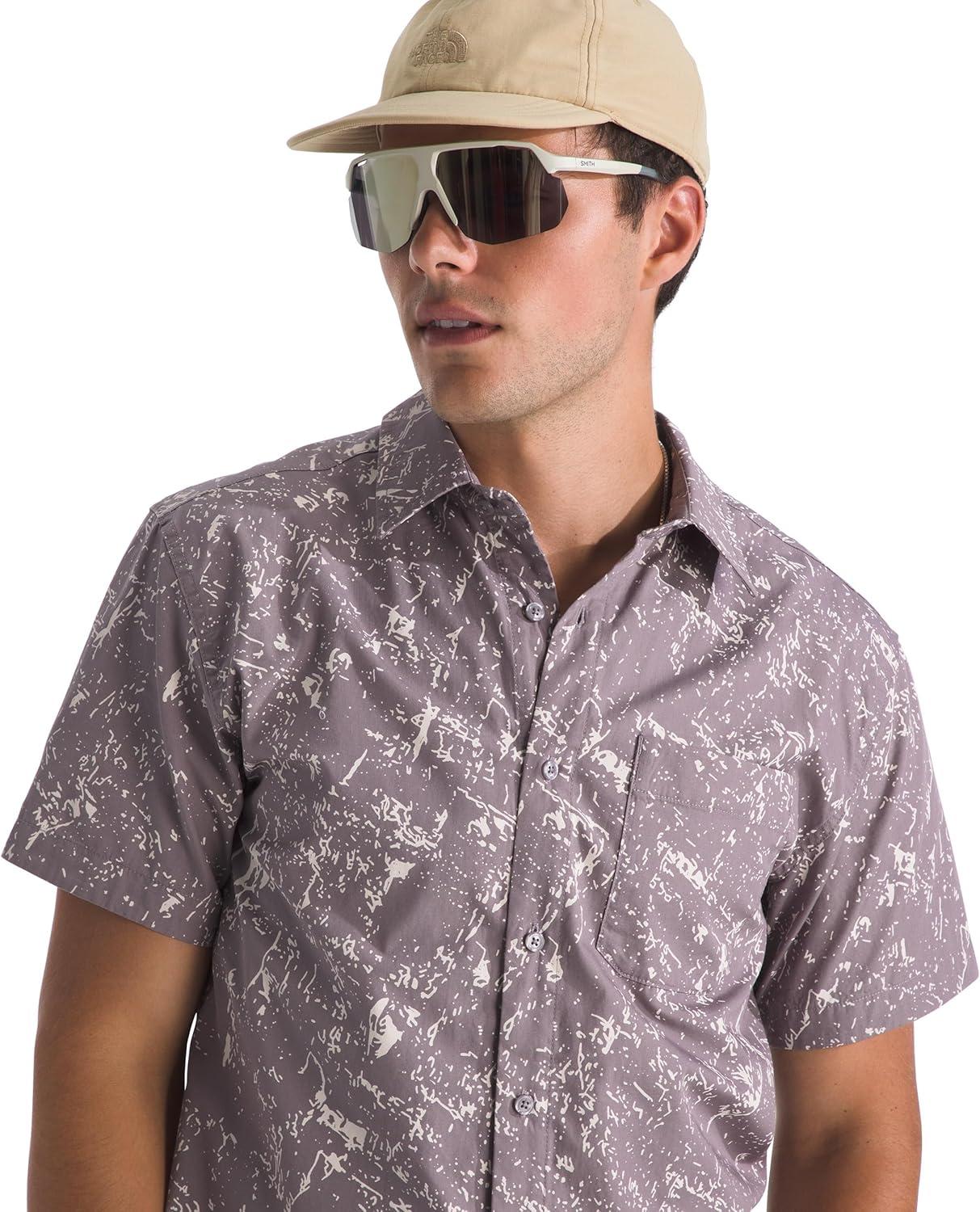 imageThe North Face Mens Short Sleeve Baytrail Pattern ButtonDown Shirt Soft Cotton TShirt Chest PocketTranscendent Grey Rock Texture Print