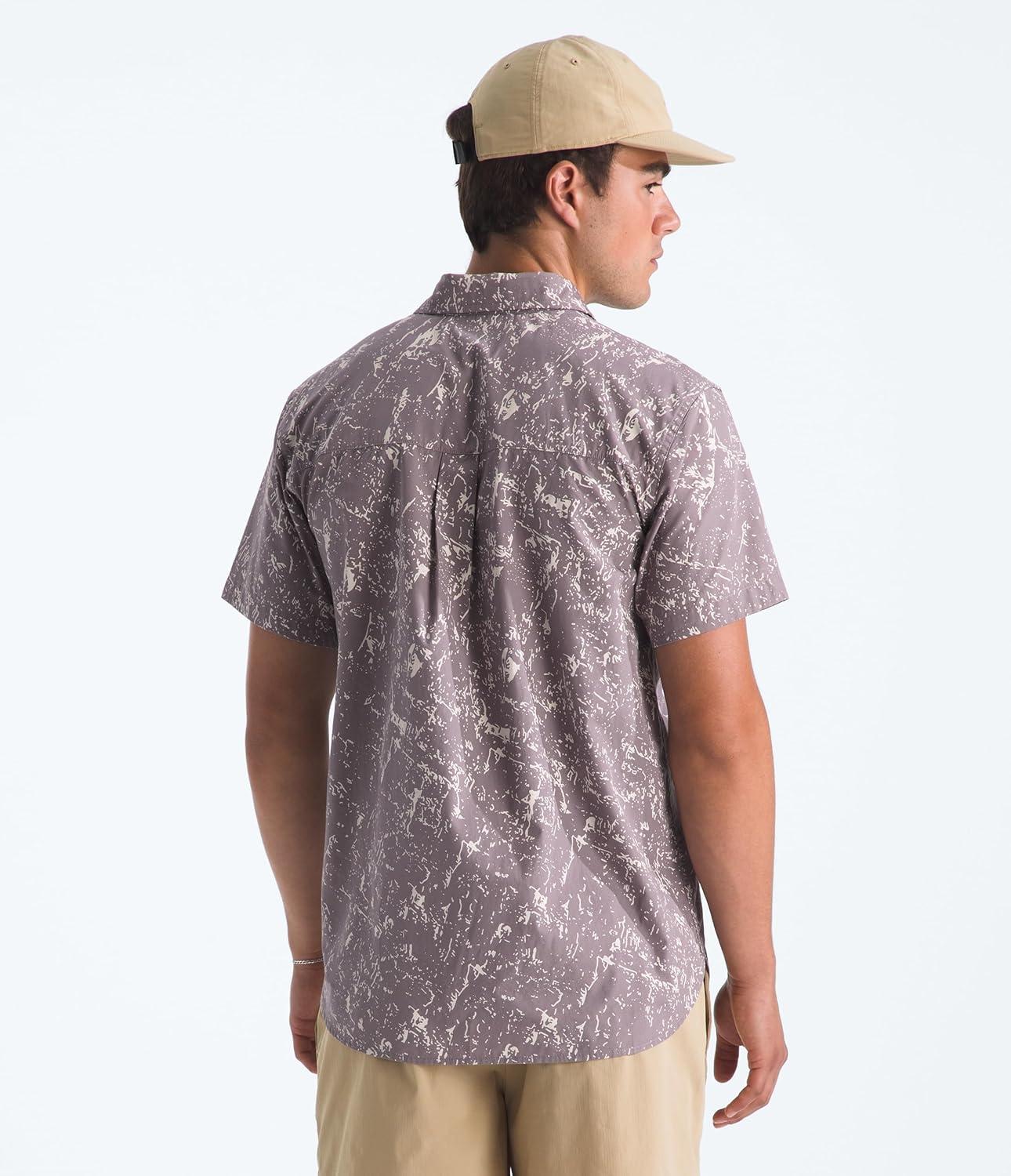 imageThe North Face Mens Short Sleeve Baytrail Pattern ButtonDown Shirt Soft Cotton TShirt Chest PocketTranscendent Grey Rock Texture Print