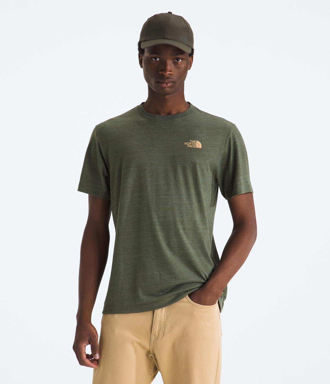 imageThe North Face Mens TriBlend Mountain Days ShortSleeve Tee Casual Graphic TShirt Regular Fit CottonPolyesterTencelNew Taupe Green White Heather