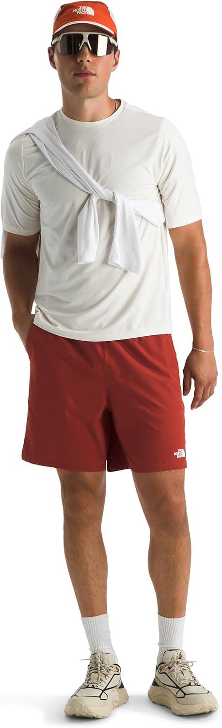 imageThe North Face Mens Wander 2in1 Short 7 Moisture Wicking Water Repellent Finish Stretch Waistband Hand PocketsIron ClayLava Red