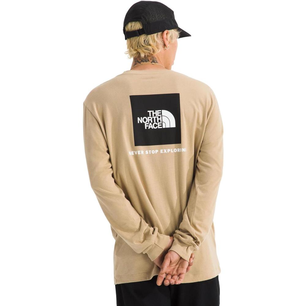 imageTHE NORTH FACE Mens Core Box Long Sleeve NSE Tee Tshirt With Ribbed Collar amp Cuffs for DurabilityKhaki Stone