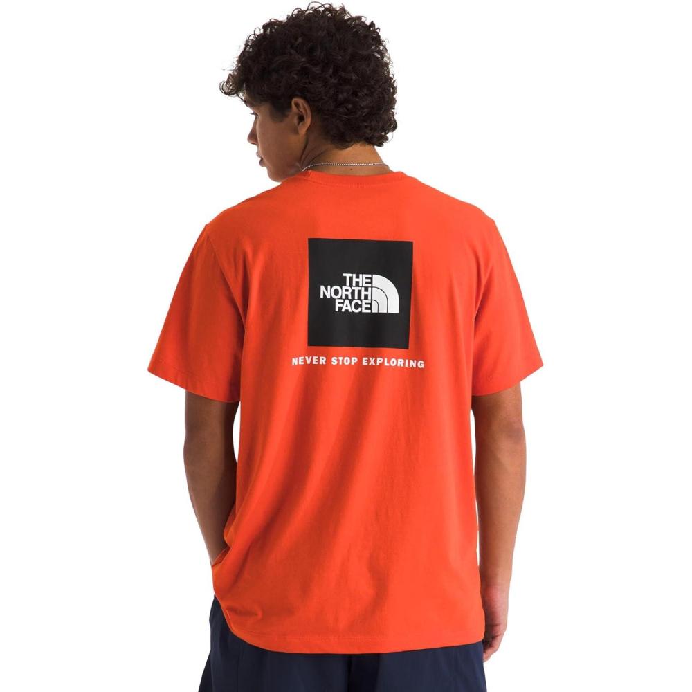imageTHE NORTH FACE Mens Core Box NSE Short Sleeve Tee Branded Tshirt With a Ribbed CollarLava Red