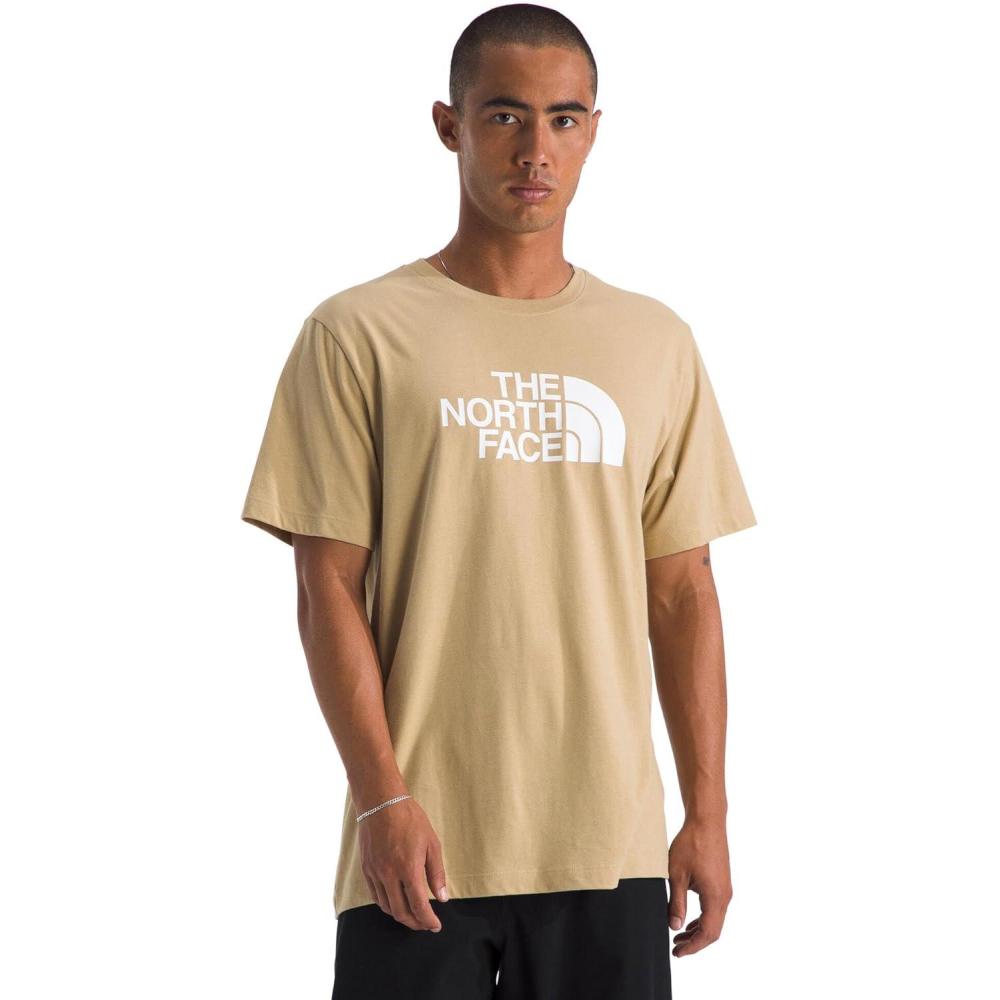 imageTHE NORTH FACE Mens Core Half Dome Shortsleeve Tee Regular Fit Cotton Shirt With Graphic Design amp Ribbed CollarKhaki Stone
