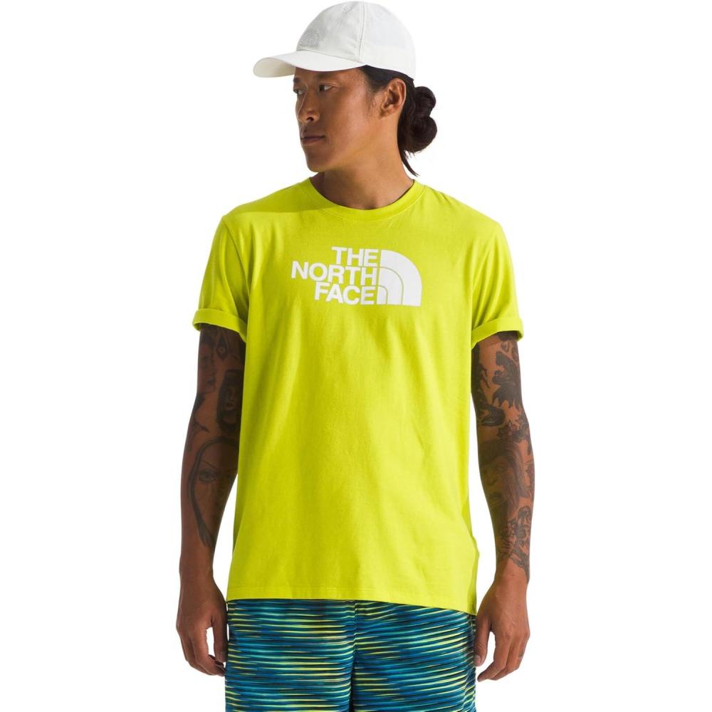 imageTHE NORTH FACE Mens Core Half Dome Shortsleeve Tee Regular Fit Cotton Shirt With Graphic Design amp Ribbed CollarSulphur Spring GreenTnf White