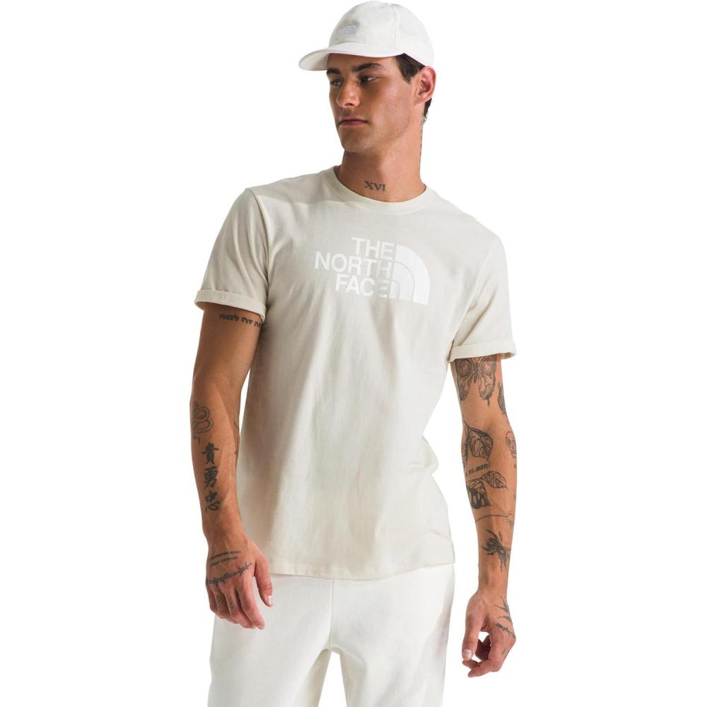imageTHE NORTH FACE Mens Core Half Dome Shortsleeve Tee Regular Fit Cotton Shirt With Graphic Design amp Ribbed CollarWhite DuneTnf White