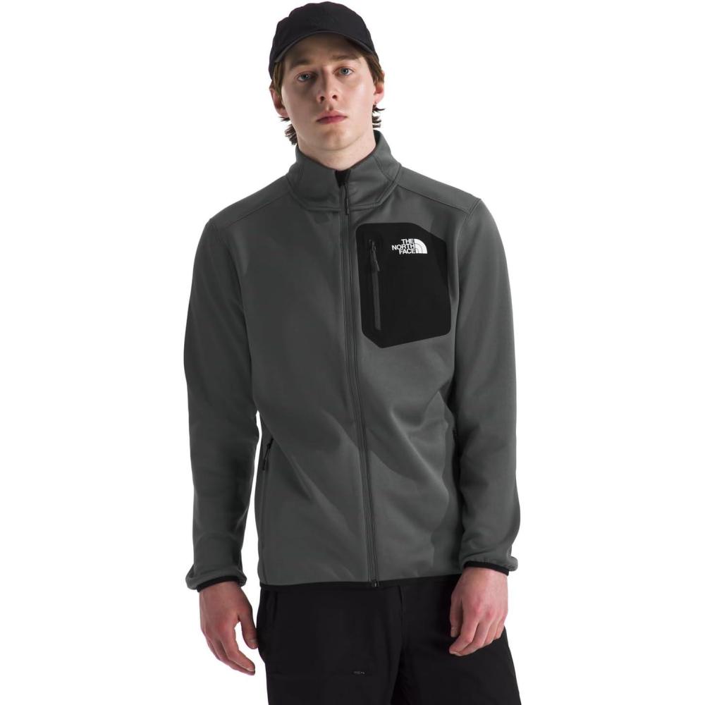 imageTHE NORTH FACE Mens Crest Full Zip Jacket  Water Repellent Fleece Coat Double Layer Stand Collar amp Zip Hand PocketsAnthracite GreyTnf Black