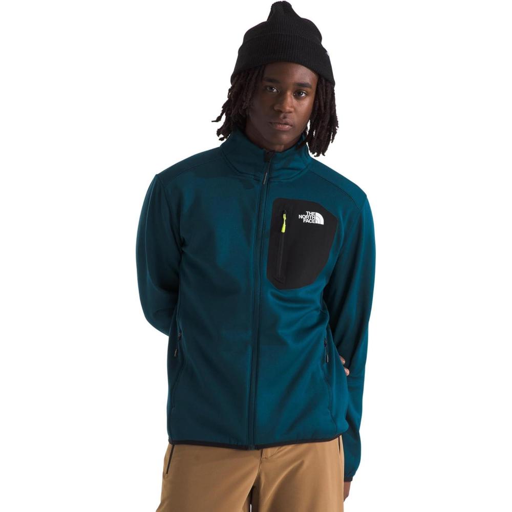 imageTHE NORTH FACE Mens Crest Full Zip Jacket Water Repellent Fleece Coat Double Layer Stand Collar amp Zip Hand PocketsMidnight PetrolTnf Black
