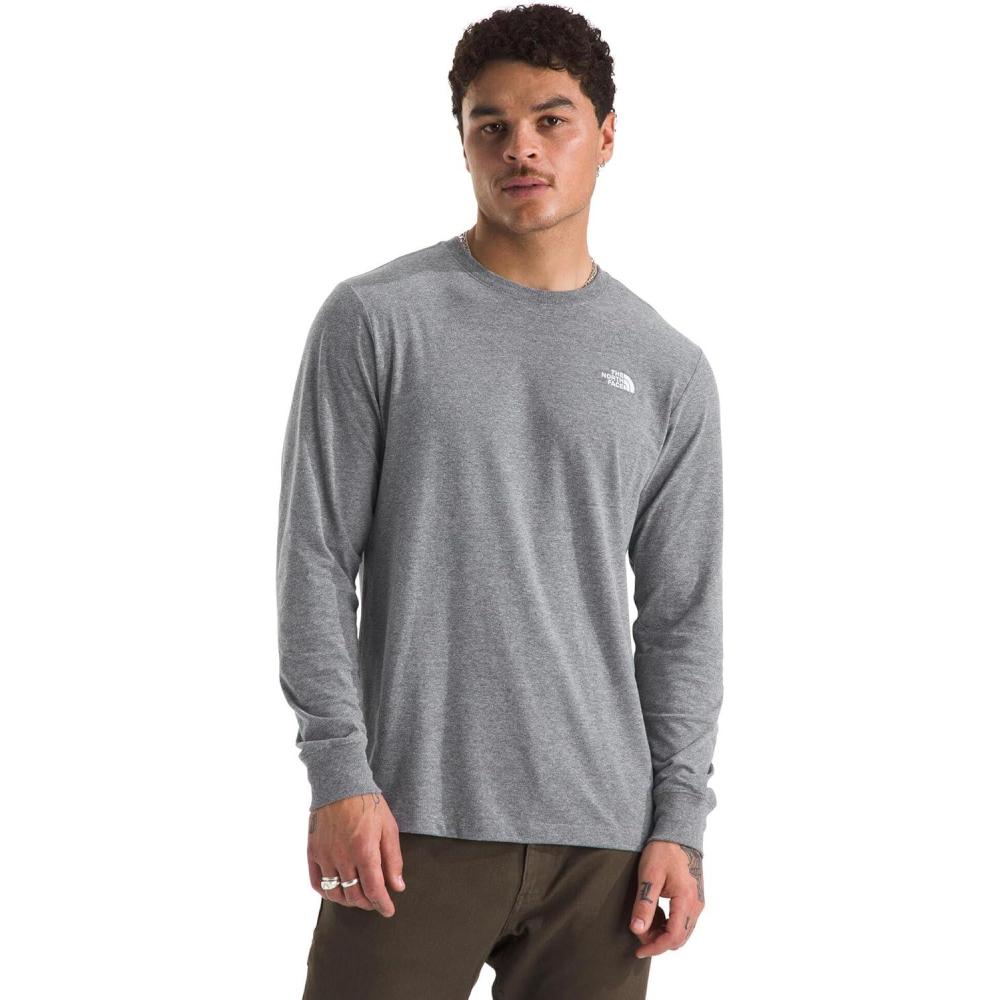 imageTHE NORTH FACE Mens Evolution Simple Dome Longsleeve Tee Cotton Shirt With the Classic LogoTnf Mid Grey Heather