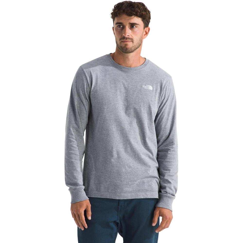 imageTHE NORTH FACE Mens Evolution Simple Dome Longsleeve Tee Cotton Shirt With the Classic LogoTnf Pale Grey Heather