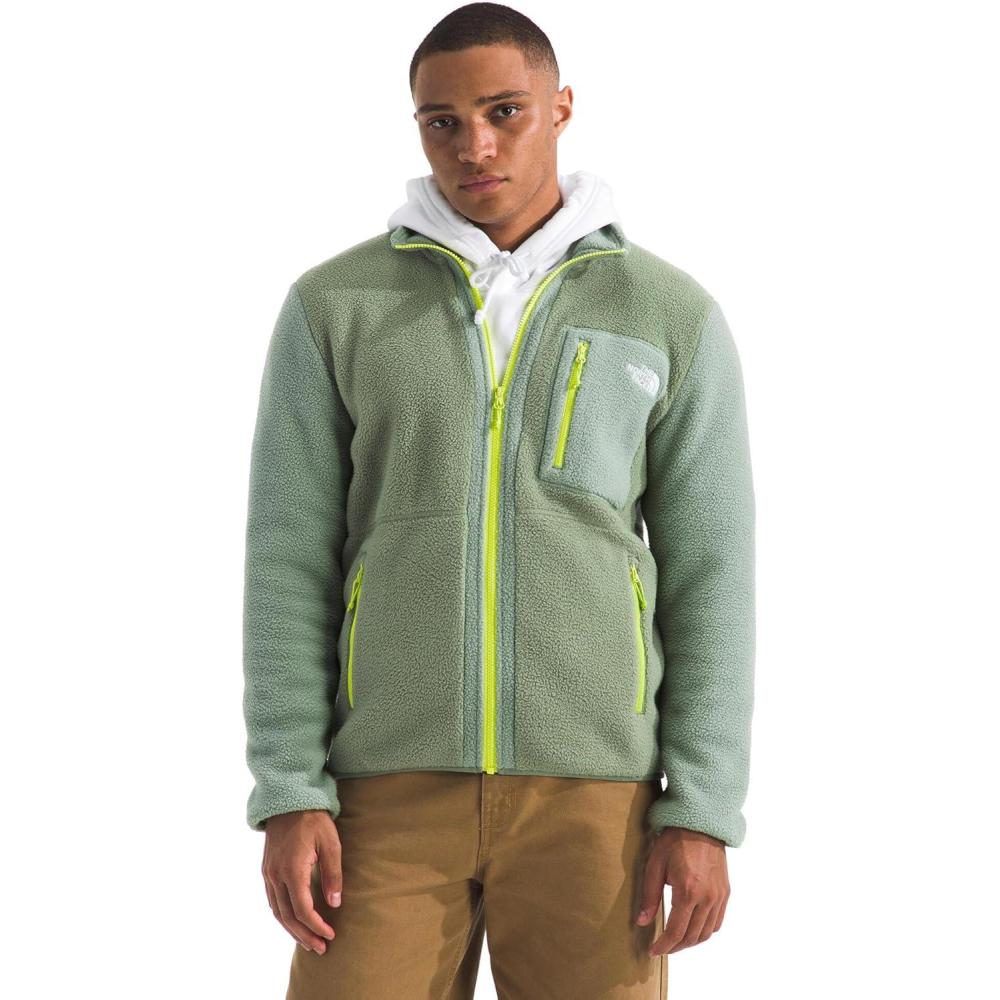 imageTHE NORTH FACE Mens Yumiori Full Zip Jacket Lightweight Fleece Coat With Embroidered Logo Zip PocketsBark MistSlate MossFizz Lime