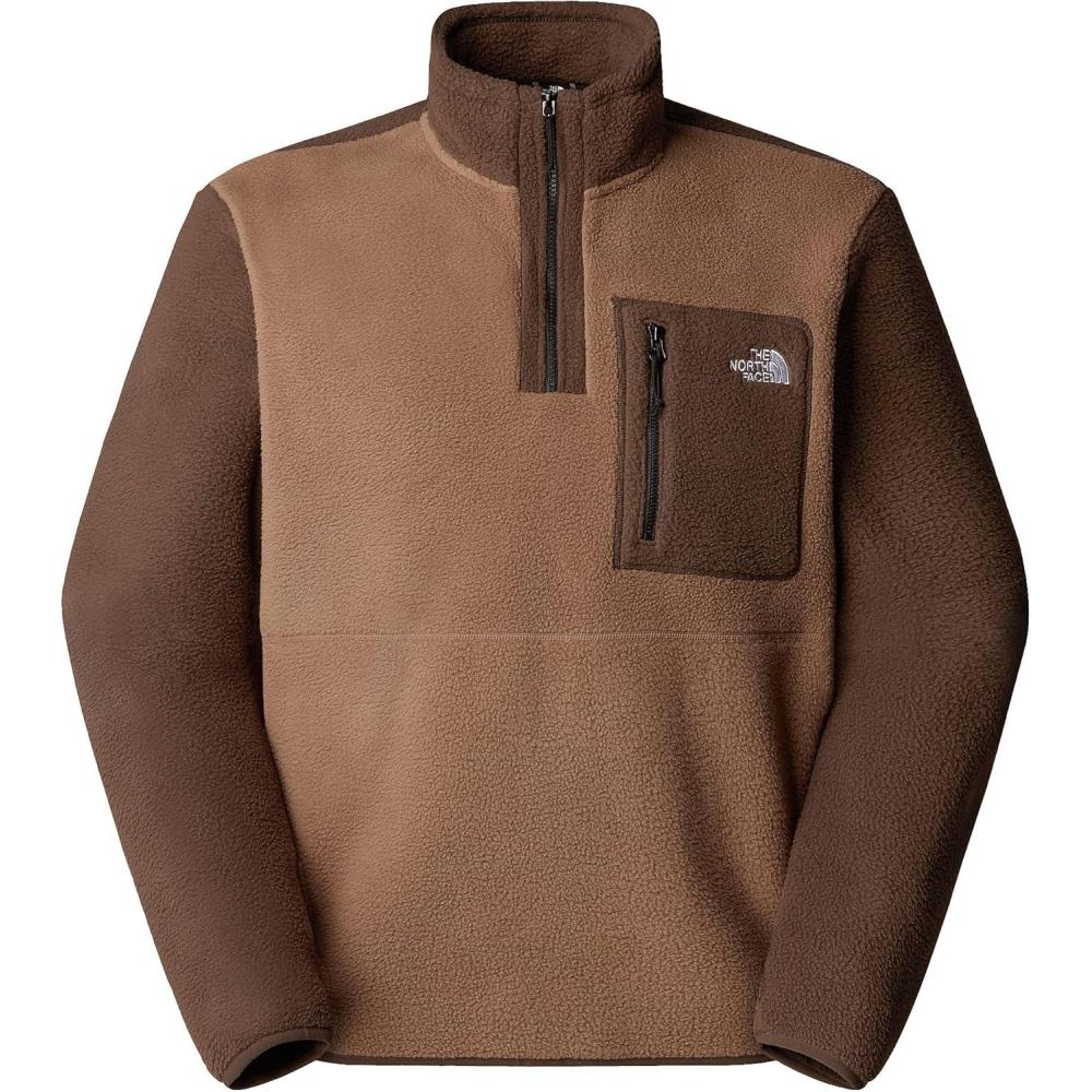 imageTHE NORTH FACE Mens Yumiori Quarter Zip Jacket  Lightweight Fleece Coat With Embroidered Logo Secure Zip Chest PocketLatteSmokey BrownTnf Black