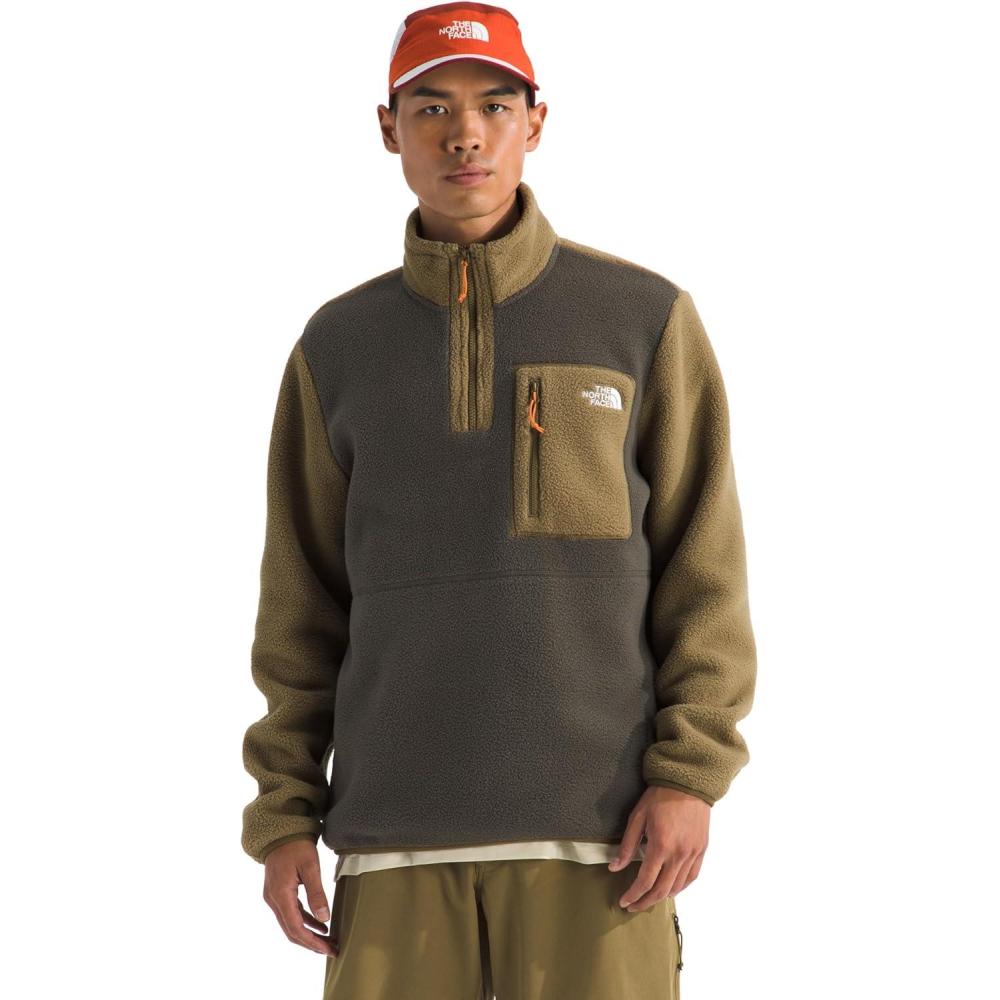 imageTHE NORTH FACE Mens Yumiori Quarter Zip Jacket  Lightweight Fleece Coat With Embroidered Logo Secure Zip Chest PocketNew Taupe GreenCedarDust Orange