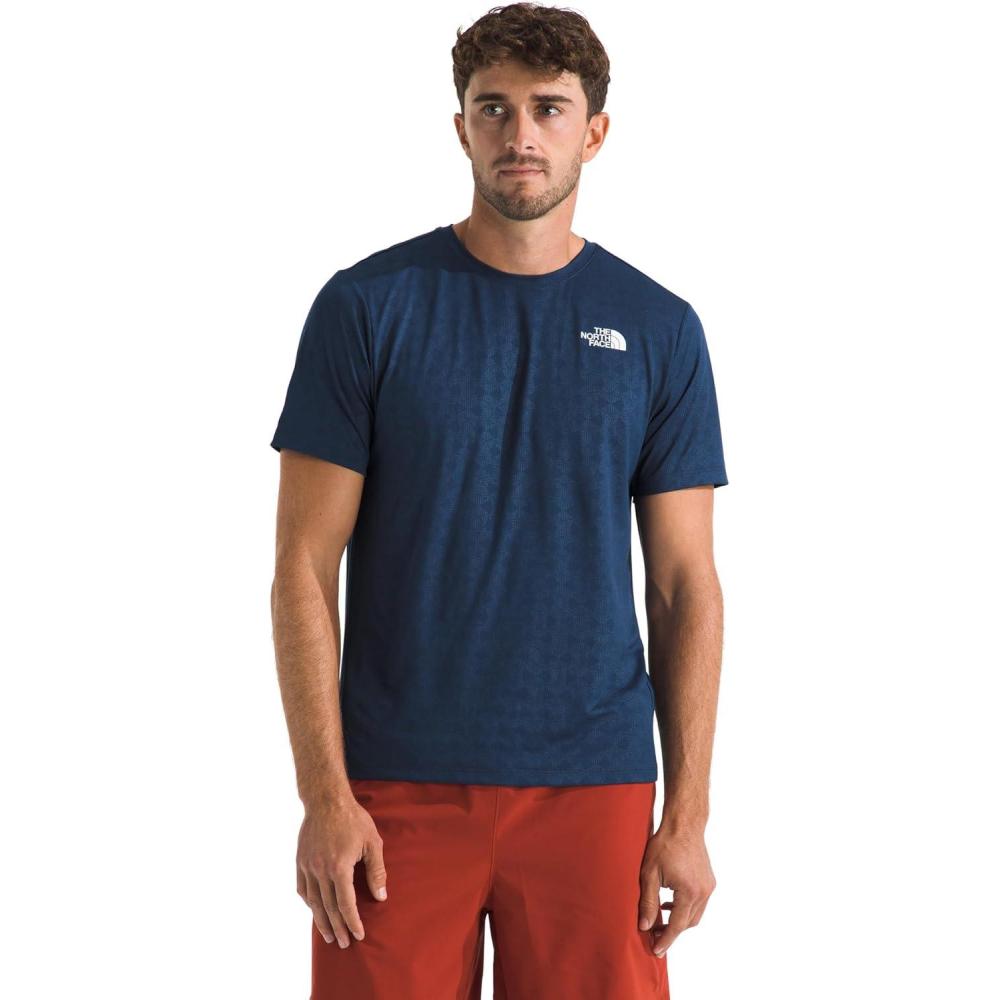 imageThe North Face Mens 247 Pentadome Embossed Short Sleeve Tee Regular Fit TShirt with MoistureWicking Flashdry TechEstate Blue