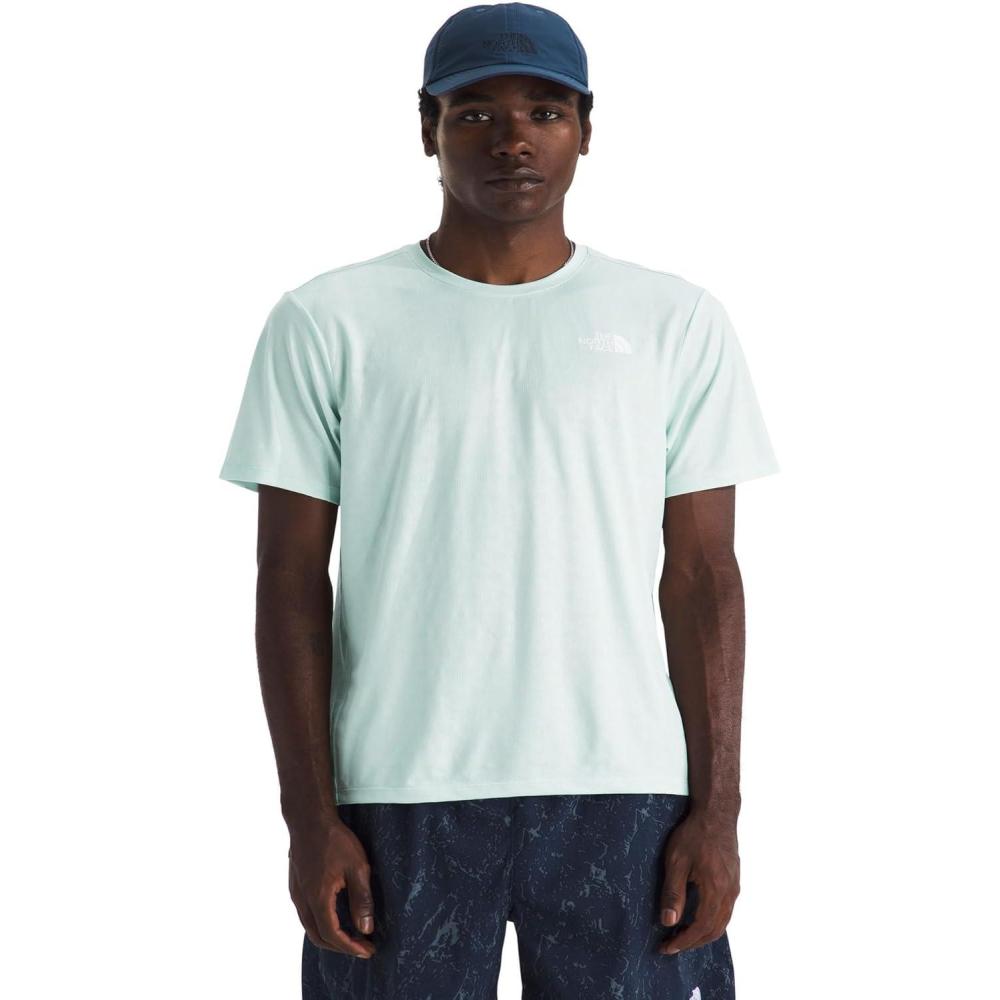 imageThe North Face Mens 247 Pentadome Embossed Short Sleeve Tee Regular Fit TShirt with MoistureWicking Flashdry TechOpal Frost