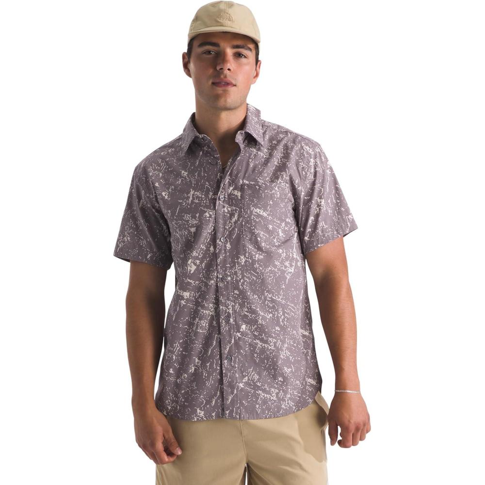 imageThe North Face Mens Short Sleeve Baytrail Pattern ButtonDown Shirt  Soft Cotton TShirt Chest PocketTranscendent Grey Rock Texture Print