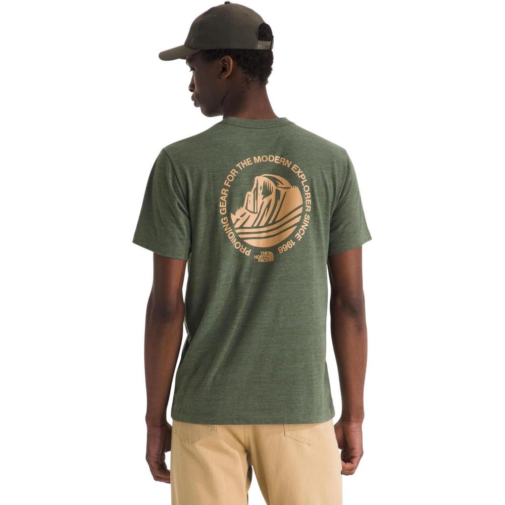 imageThe North Face Mens TriBlend Mountain Days ShortSleeve Tee Casual Graphic TShirt Regular Fit CottonPolyesterTencelNew Taupe Green White Heather