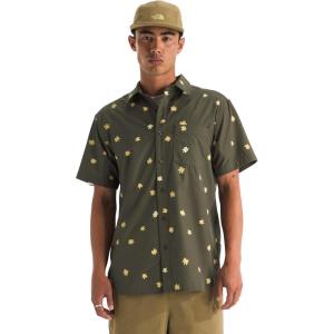 The North Face Mens Short Sleeve Baytrail Pattern Button-Down Shirt – Soft Cotton T-Shirt, Chest Pocket(New Taupe Green Simple Floral Print)