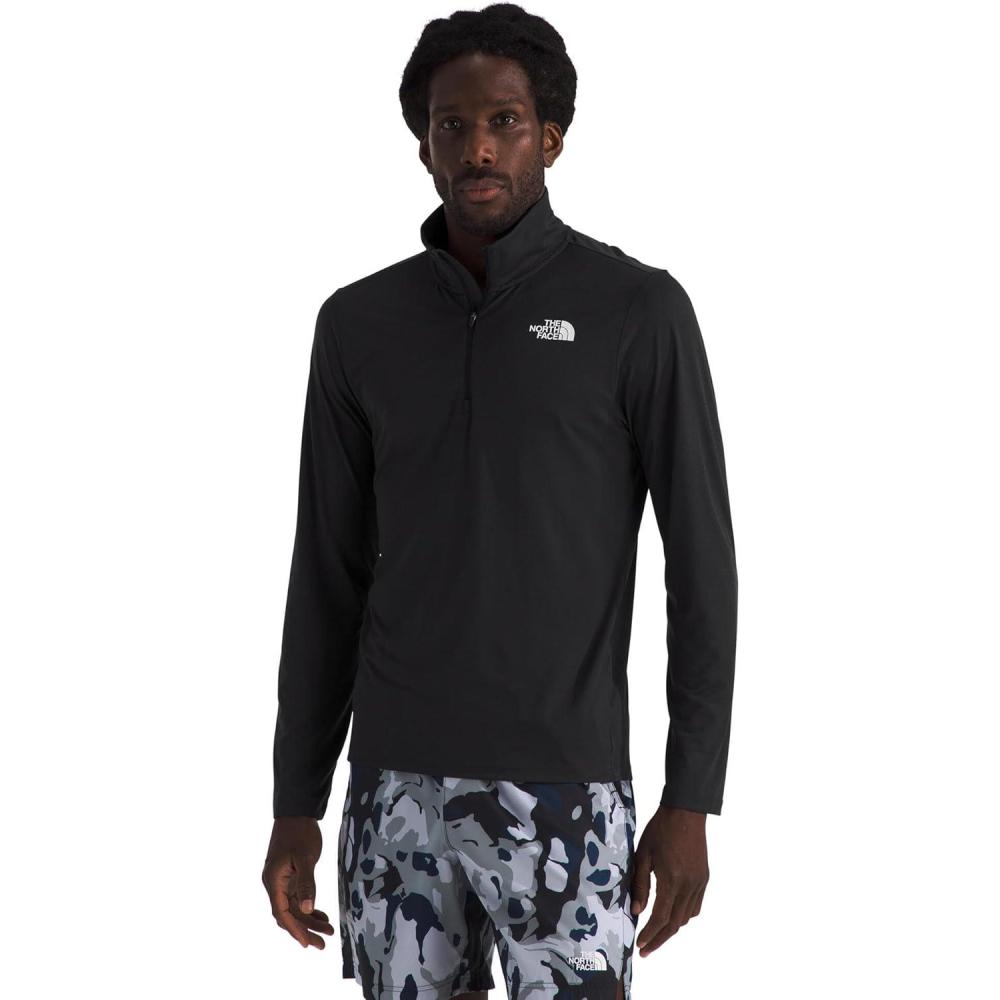 imageThe North Face Mens 247 Quarter Zip Tee Lightweight Long Sleeve 14 Zip Pullover Moisture Wicking Fabric2 LogosTnf Black