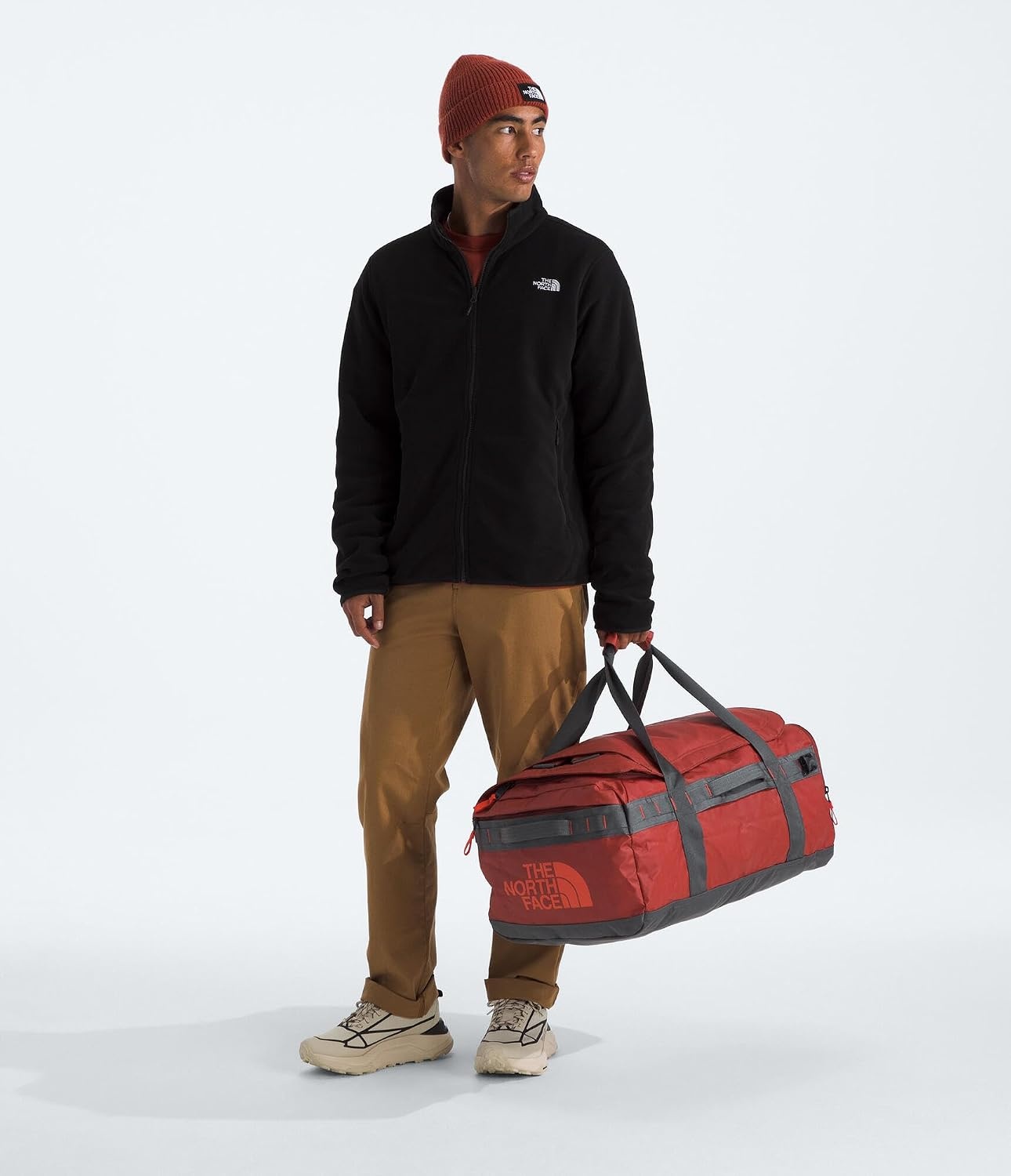 image:imageTHE North FACE Mens Base Camp Voyager 62L DuffelIron ClayAnthracite GreyLava Red