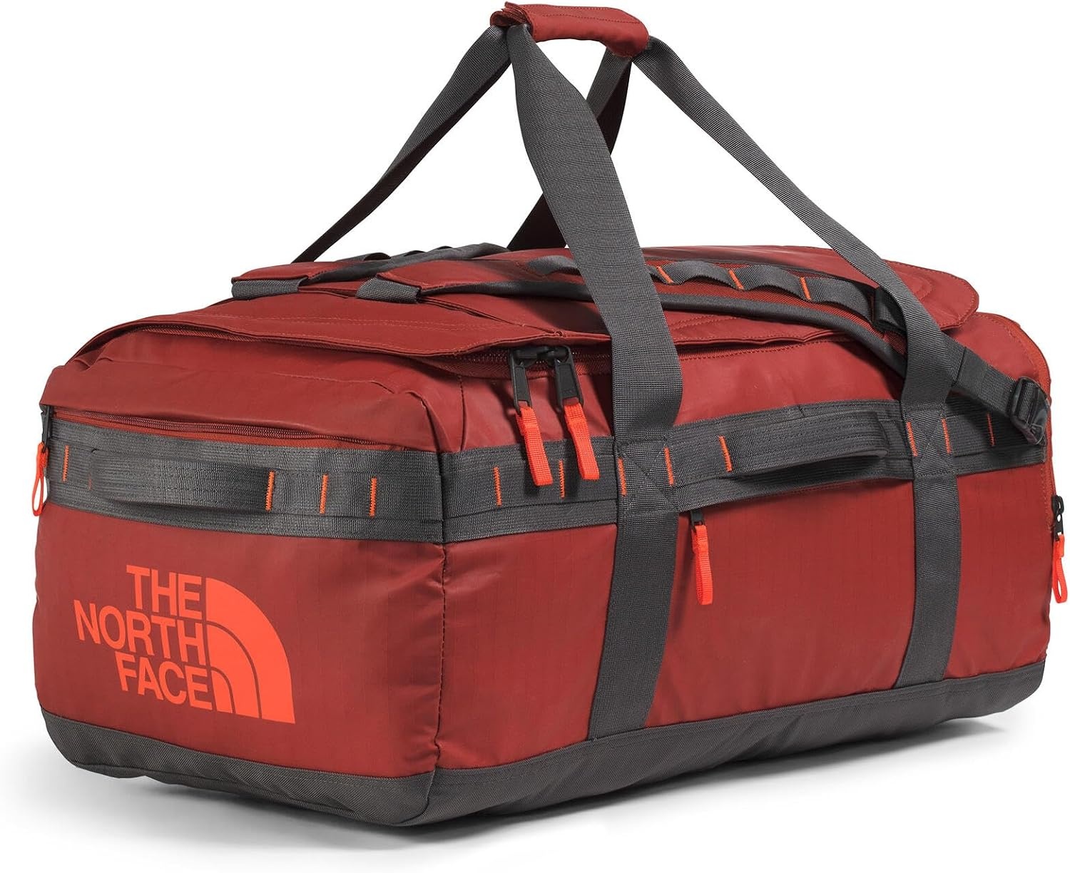 image:imageTHE North FACE Mens Base Camp Voyager 62L DuffelIron ClayAnthracite GreyLava Red