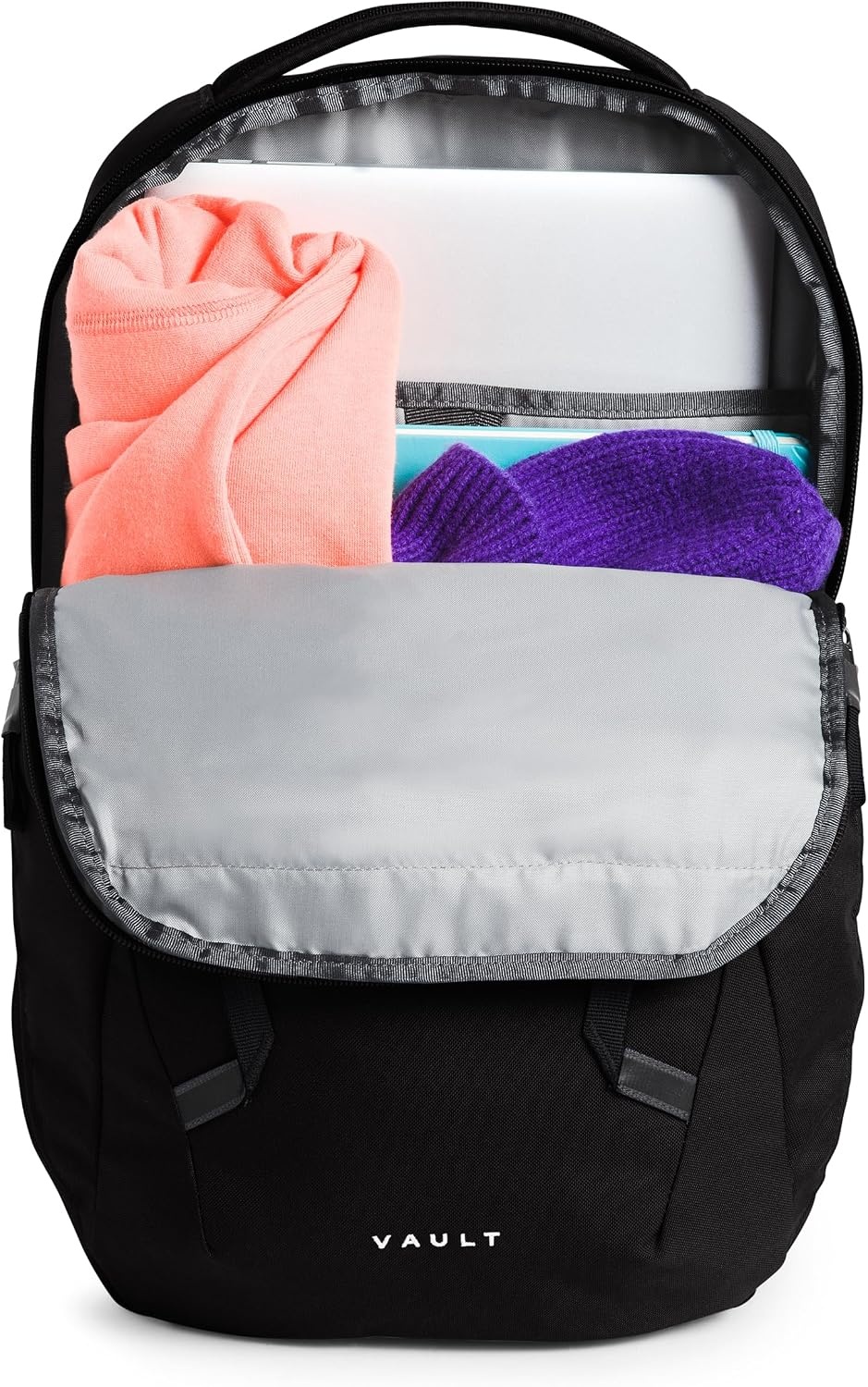 image:imageThe North Face Womens Vault Everyday Laptop Backpack Commuter Travel Bag WaterRepellent Spacious Main Compartment Metal Pink One SizeTnf Blacknpf