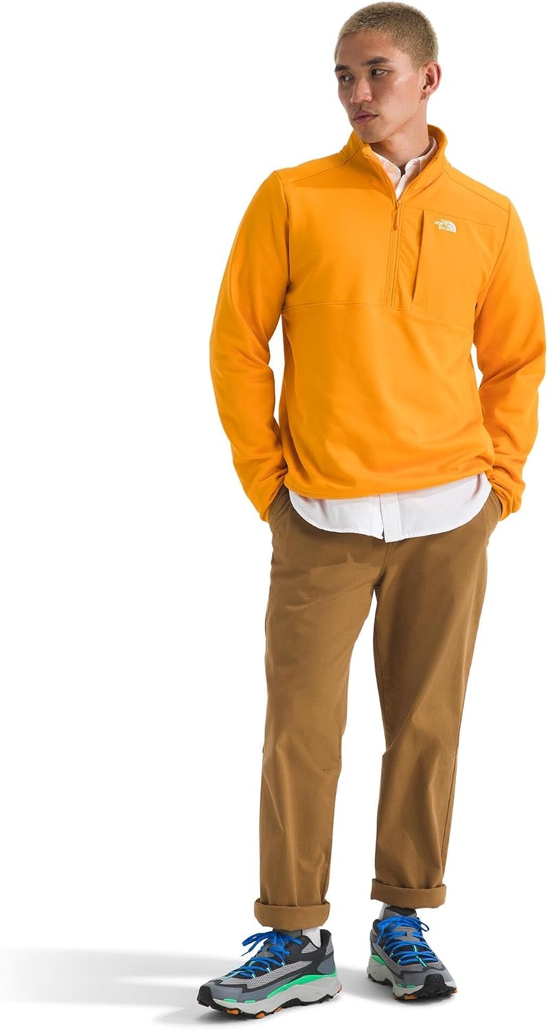 image:imageTHE NORTH FACE Mens TNF Performance Fleece 14 Zip Jacket Lightweight Pullover With Secure Zip Chest PocketSummit Gold