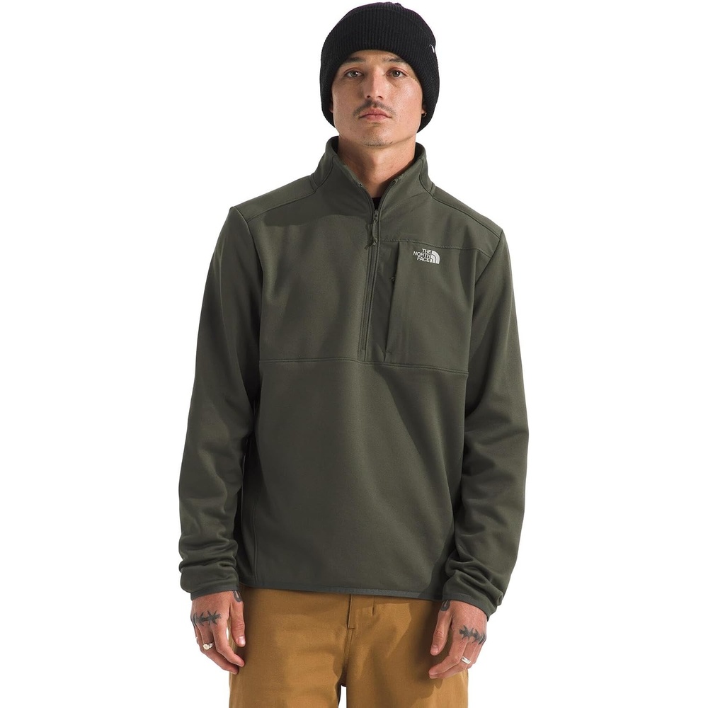 image:imageTHE NORTH FACE Mens TNF Performance Fleece 14 Zip Jacket Lightweight Pullover With Secure Zip Chest PocketNew Taupe Green